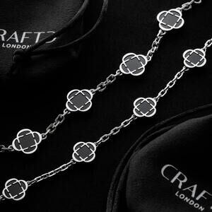 Craft London Silver Chain Necklace with Onyx Clover Charms